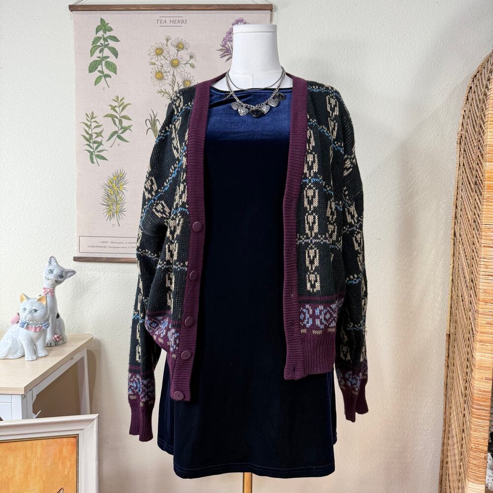 Vintage 80s 90s Cardigan Sweater Witchy Whimsigoth Forest Dark Fairy Retro S